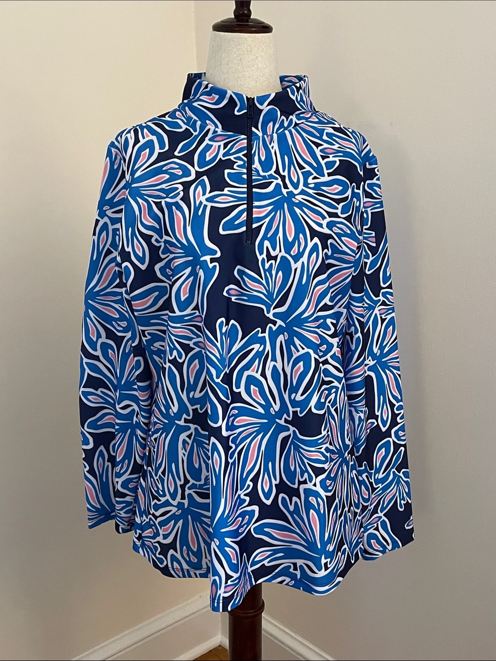 Katherine Way Anna Maria 1/4 Zip Pullover L Blue Pink Golf USA